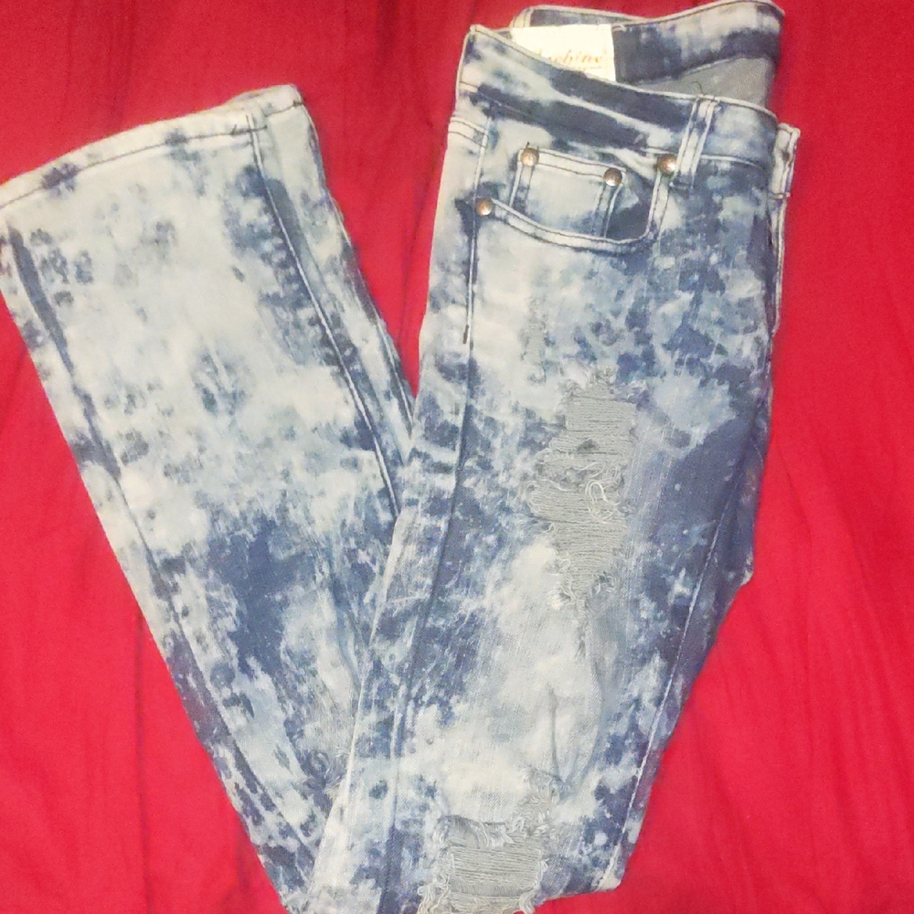 Machine Acid Washed Skinny Jeans